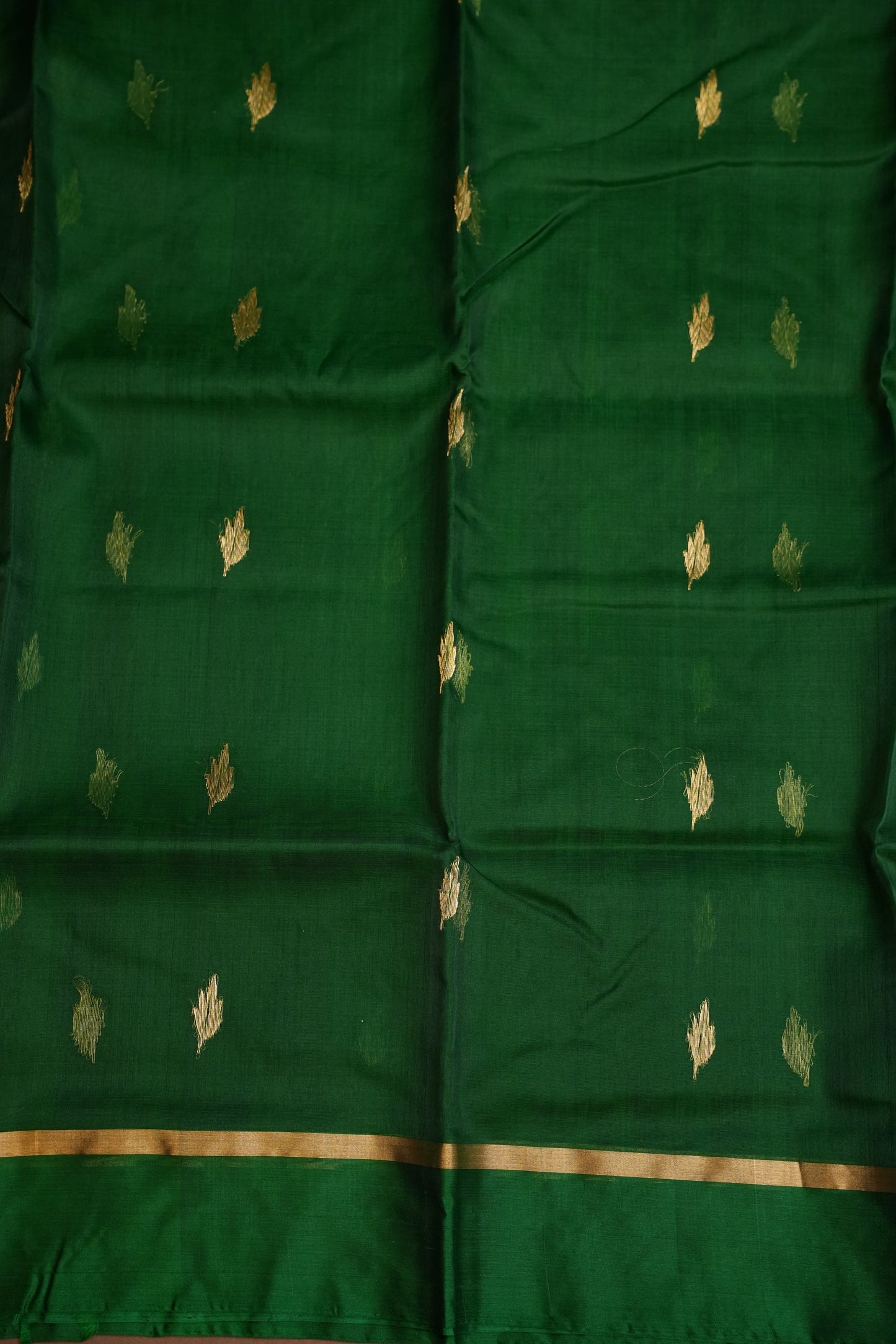 Pure Chanderi Silk Saree with Zari Buttas & Tissue Border - Emerald Green