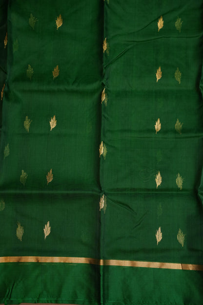 Pure Chanderi Silk Saree with Zari Buttas & Tissue Border - Emerald Green