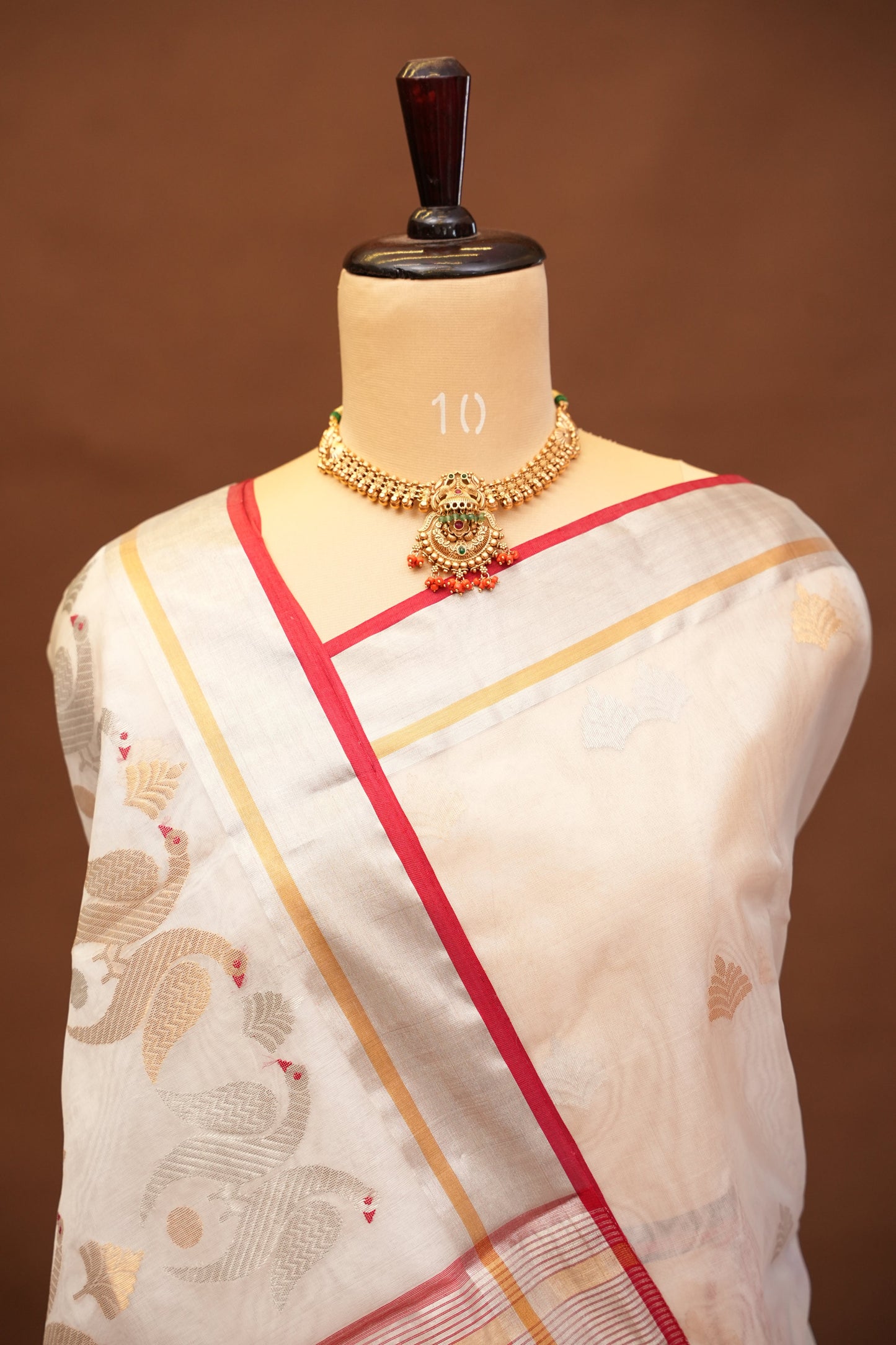 Pure Chanderi Silk Saree with Zari Buttas & Tissue Border - White