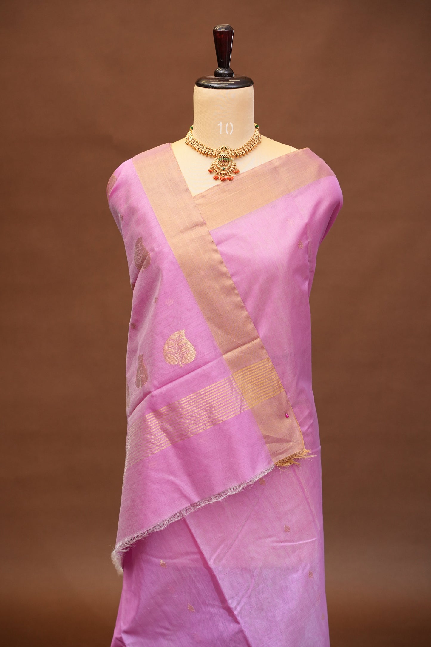 Pure Chanderi Silk Saree with Zari Buttas & Tissue Border - Soft Pink