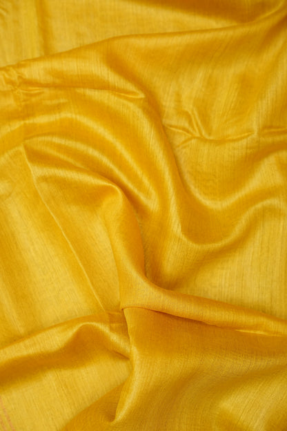 Plain Pure Tussar Silk Saree - Yellow