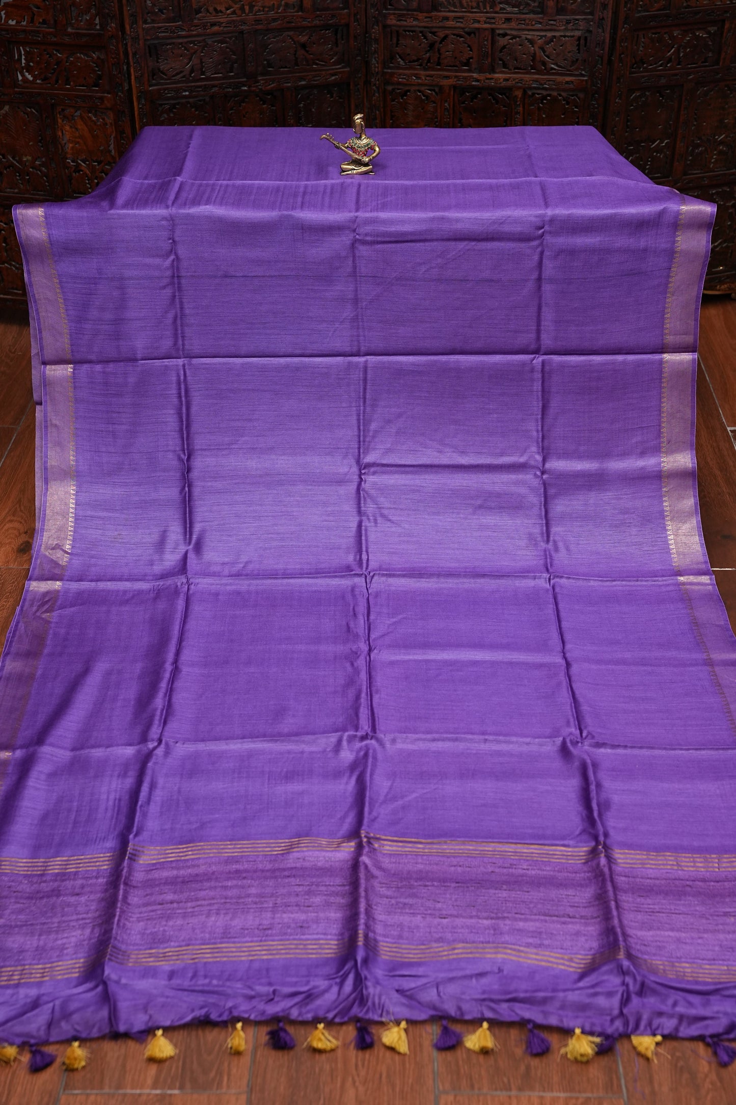 Plain Pure Tussar Silk Saree - Purple