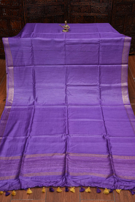 Plain Pure Tussar Silk Saree - Purple