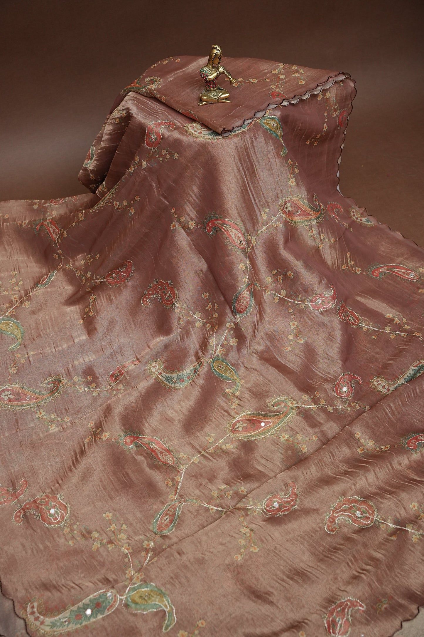 Dusty Rose Glass Tissue Organza Designer Party Wear Saree