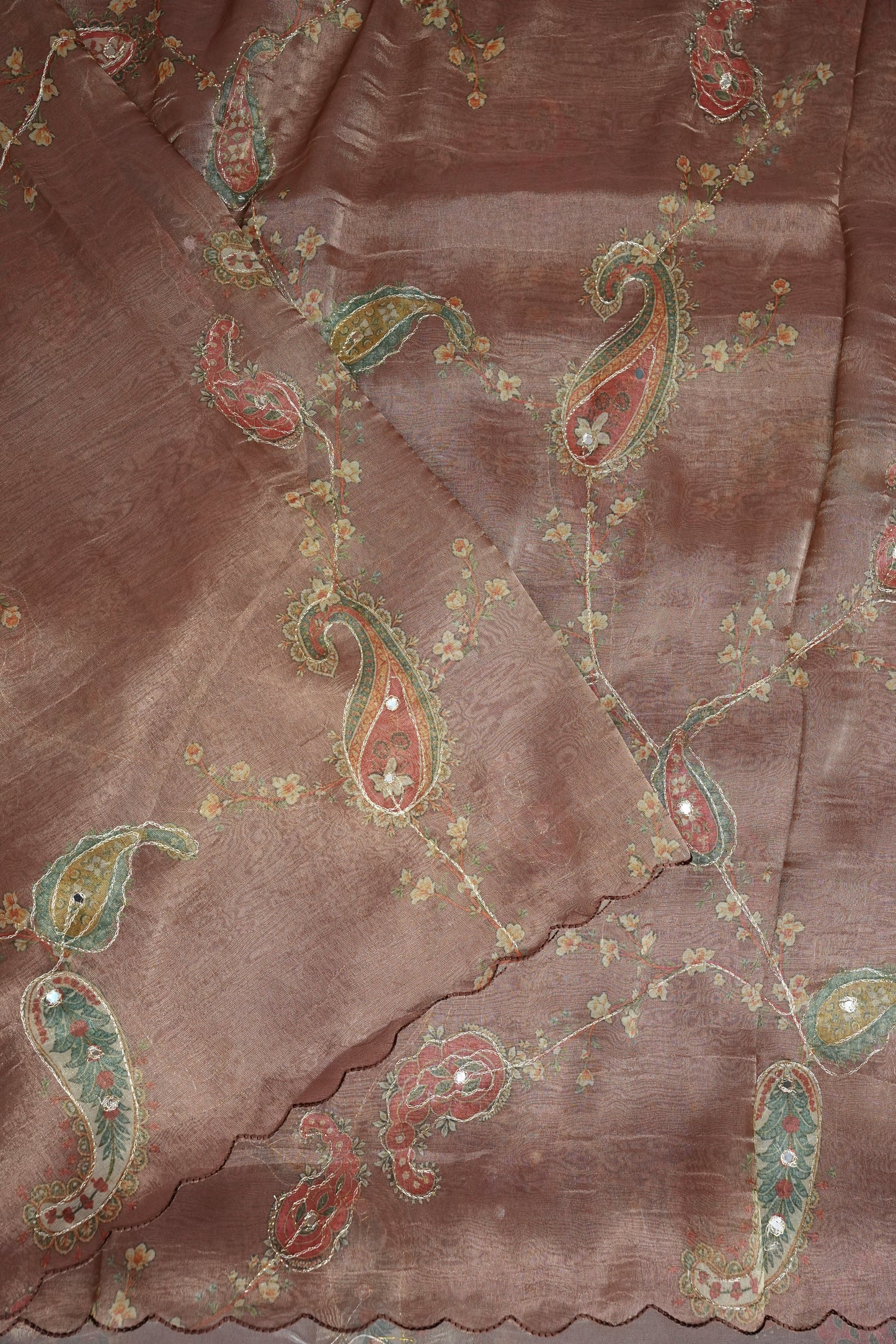 Dusty Rose Glass Tissue Organza Designer Party Wear Saree