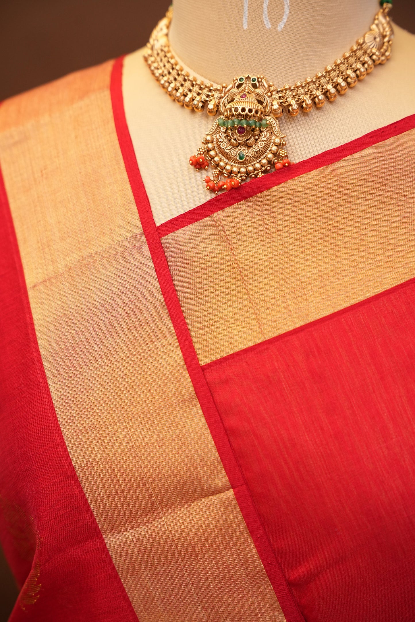 Pure Chanderi Silk Saree with Zari Buttas & Tissue Border - Red