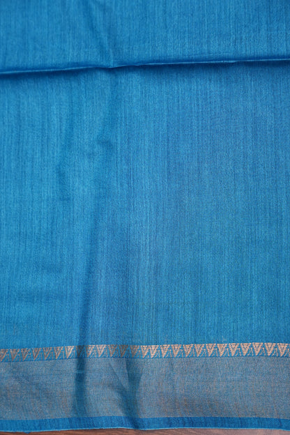 Plain Pure Tussar Silk Saree - Blue