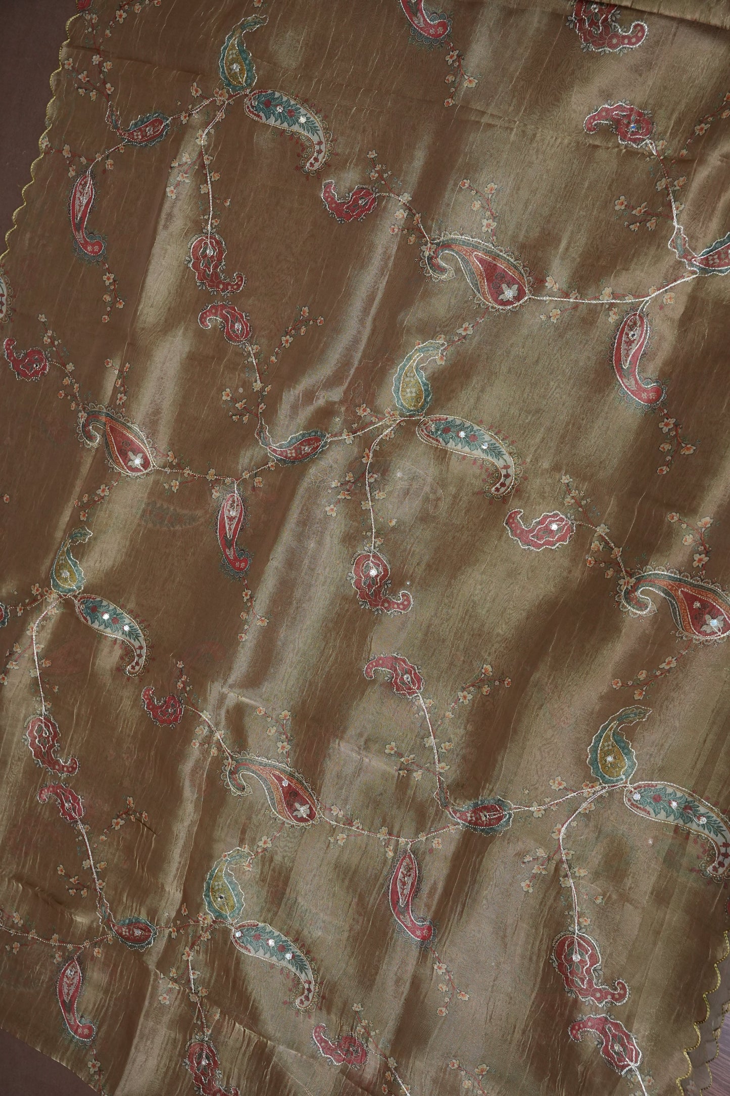 Gold Shade Glass Tissue Organza Designer Party Wear Saree