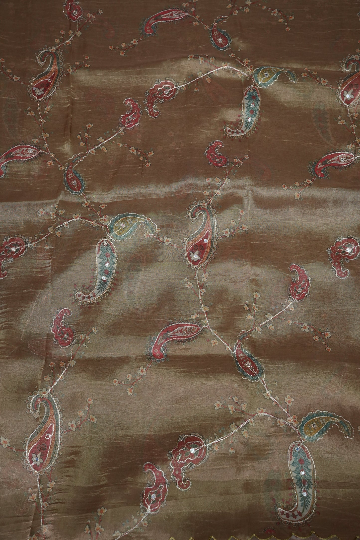 Gold Shade Glass Tissue Organza Designer Party Wear Saree
