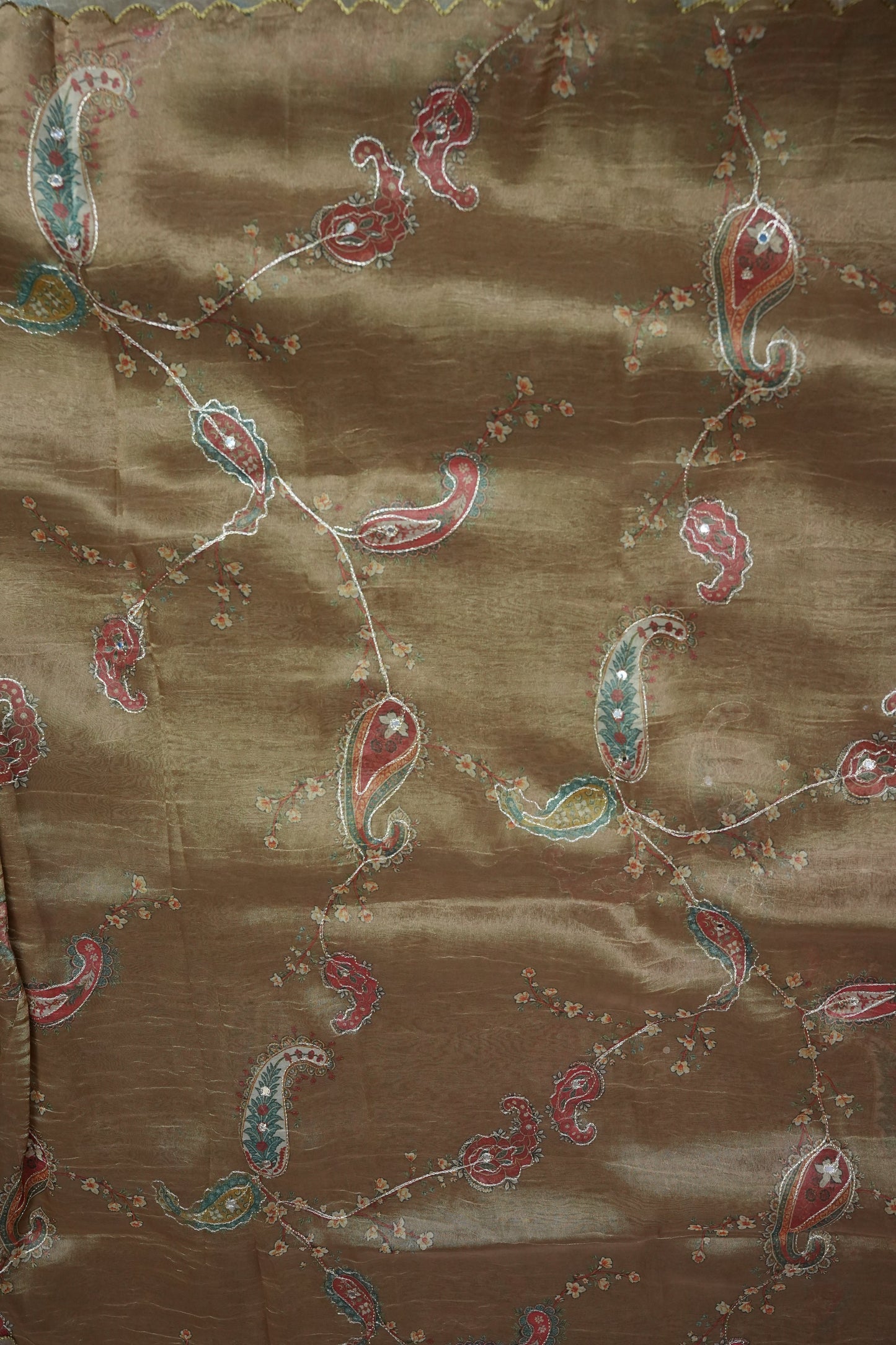 Gold Shade Glass Tissue Organza Designer Party Wear Saree