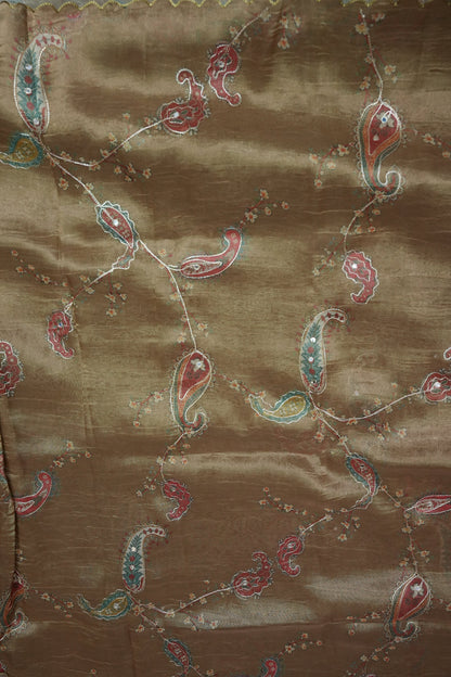 Gold Shade Glass Tissue Organza Designer Party Wear Saree
