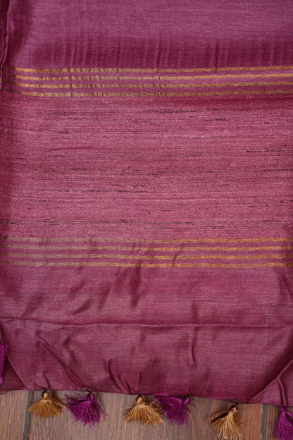 Plain Pure Tussar Silk Saree - Wine
