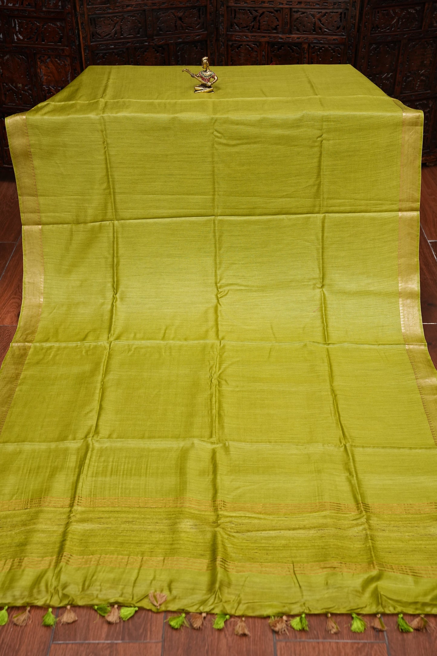 Plain Pure Tussar Silk Saree - Green