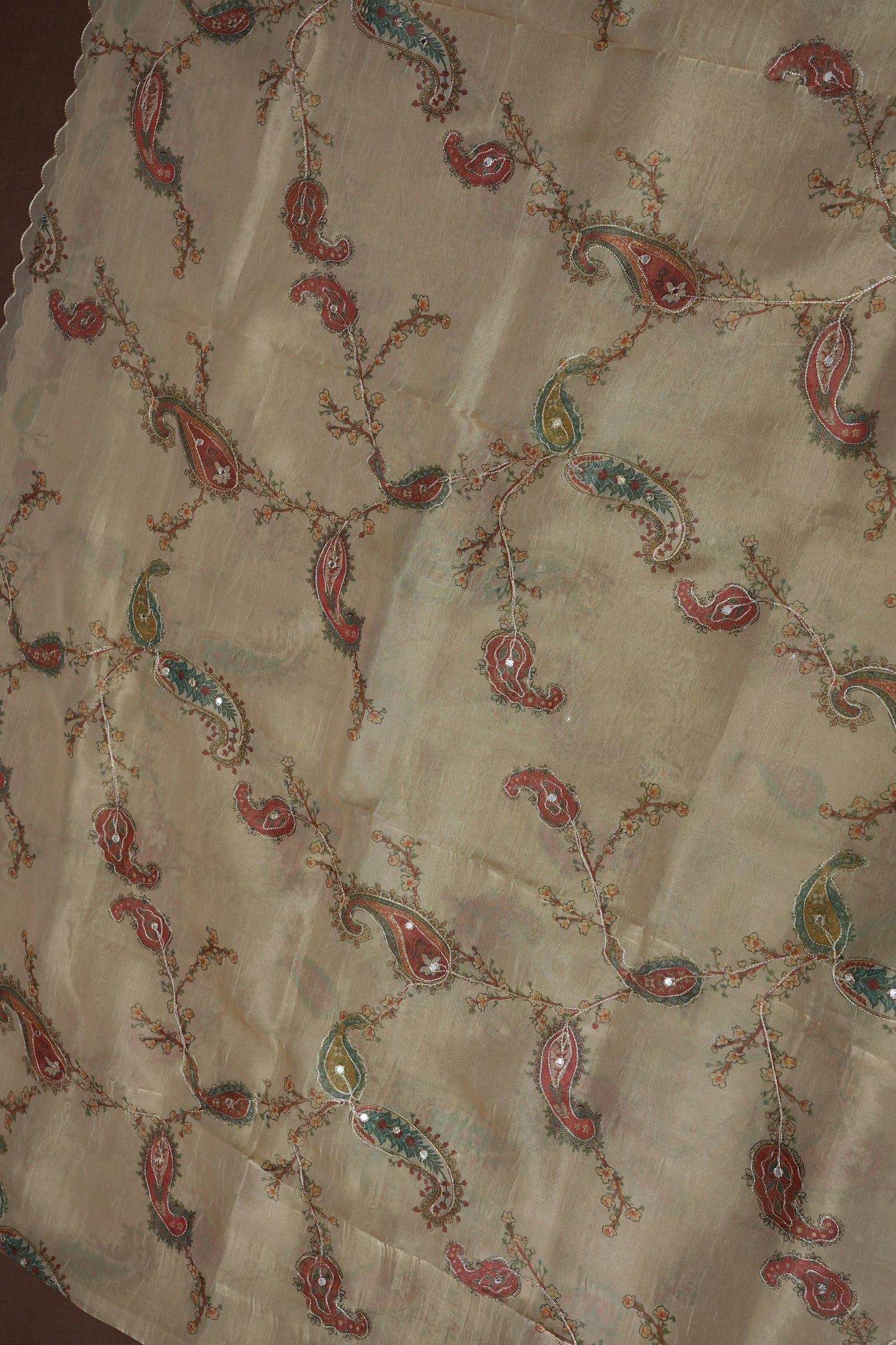 Ivory Champagne Glass Tissue Organza Designer Party Wear Saree