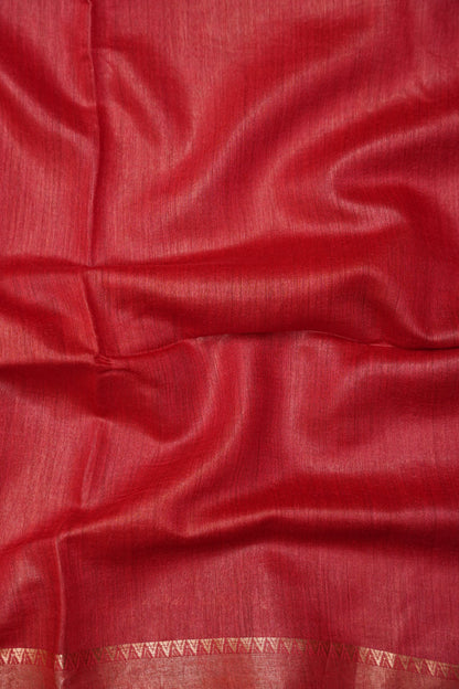 Plain Pure Tussar Silk Saree - Red