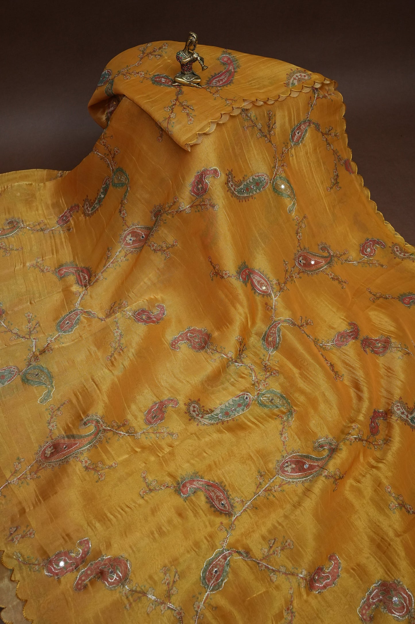 Bright Mustard Gold Glass Tissue Organza Designer Party Wear Saree