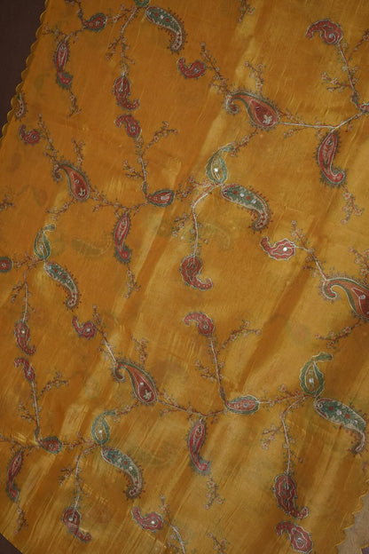 Bright Mustard Gold Glass Tissue Organza Designer Party Wear Saree