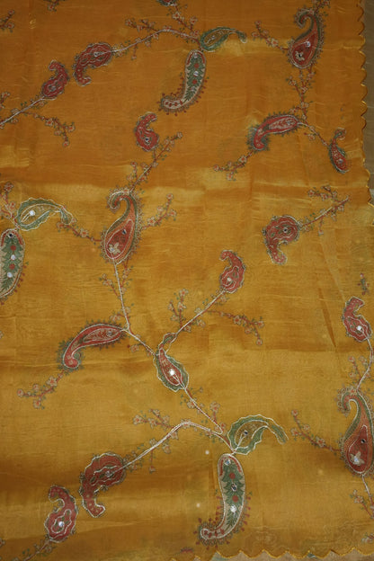 Bright Mustard Gold Glass Tissue Organza Designer Party Wear Saree