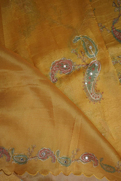 Bright Mustard Gold Glass Tissue Organza Designer Party Wear Saree