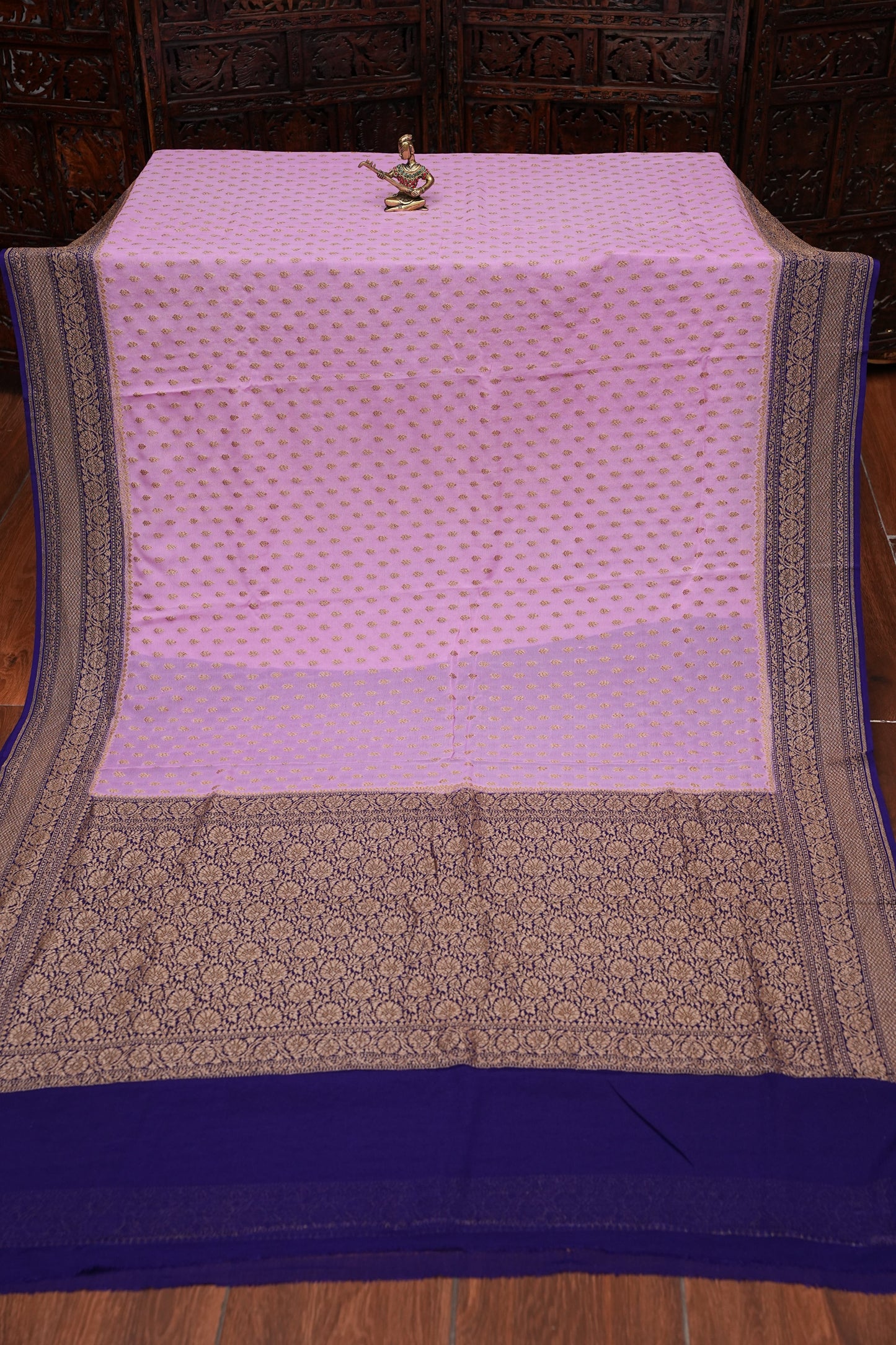 Pure Khadi Georgette Banarasi Saree - Pink & Purple