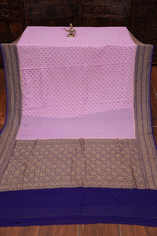 Pure Khadi Georgette Banarasi Saree - Pink & Purple
