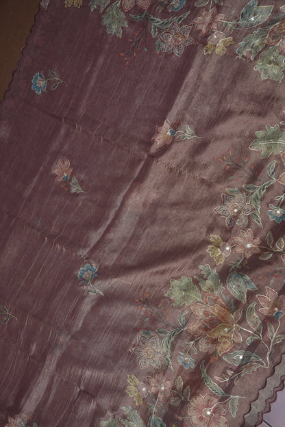 Mauve Shade Glass Tissue Organza Designer Party Wear Saree