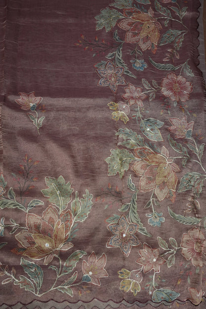 Mauve Shade Glass Tissue Organza Designer Party Wear Saree