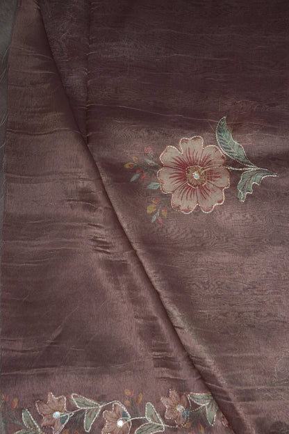 Mauve Shade Glass Tissue Organza Designer Party Wear Saree