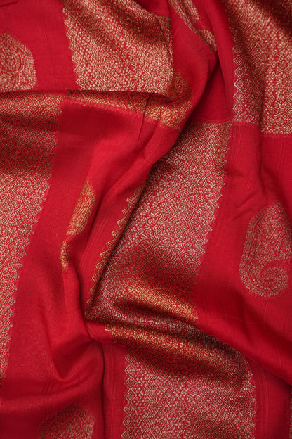 Tussar Banarasi Raw Silk Saree – Regal Red with Gold Mango Buttis
