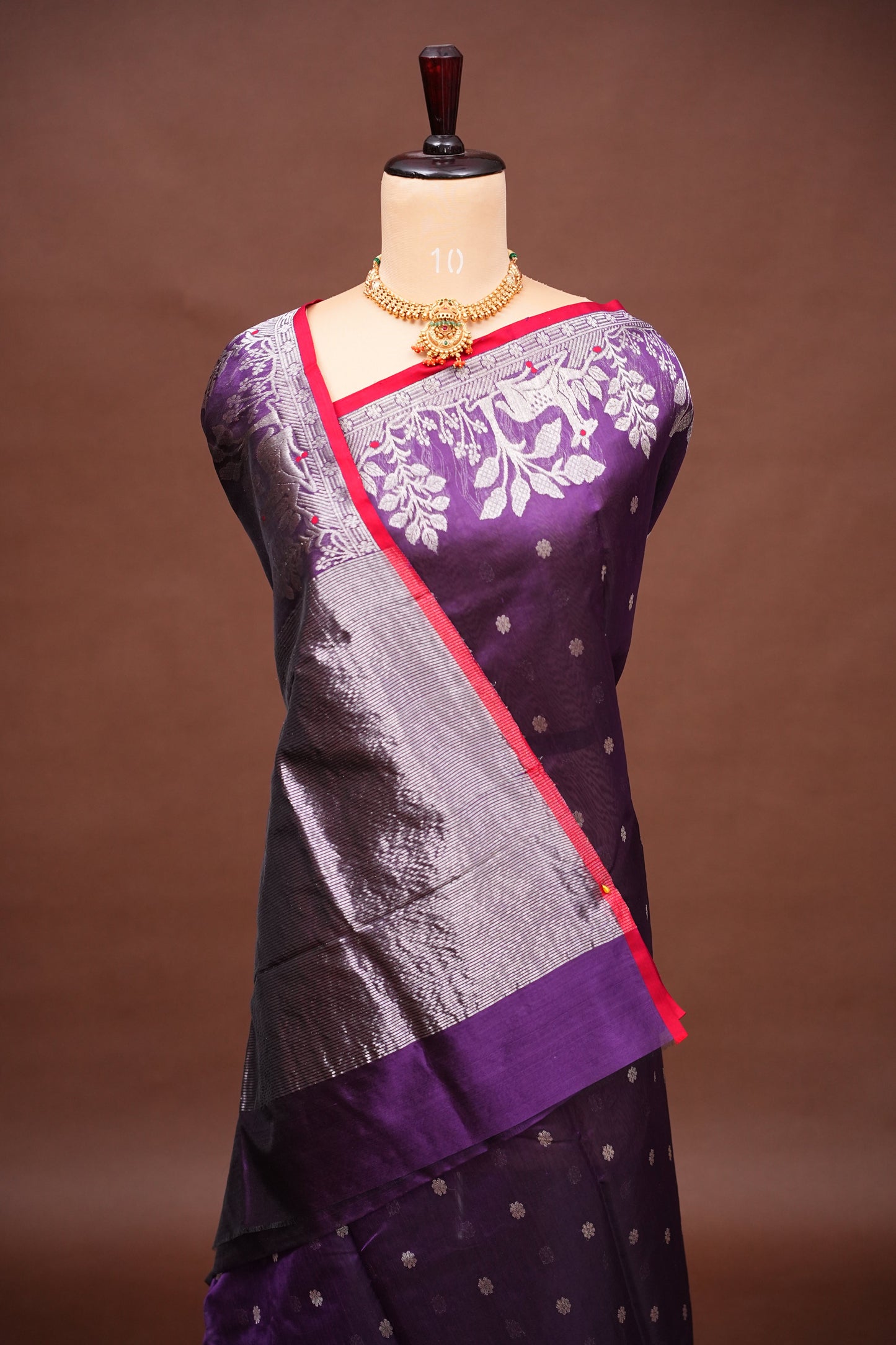 Pure Chanderi Silk Saree with Zari Buttas & Tissue Border - Royal Purple