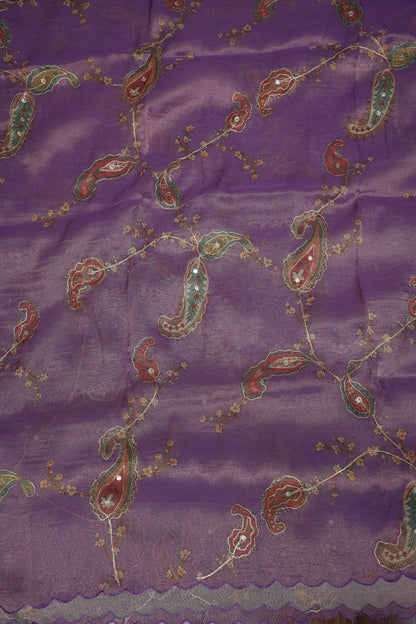 Lavender Glass Tissue Organza Designer Party Wear Saree