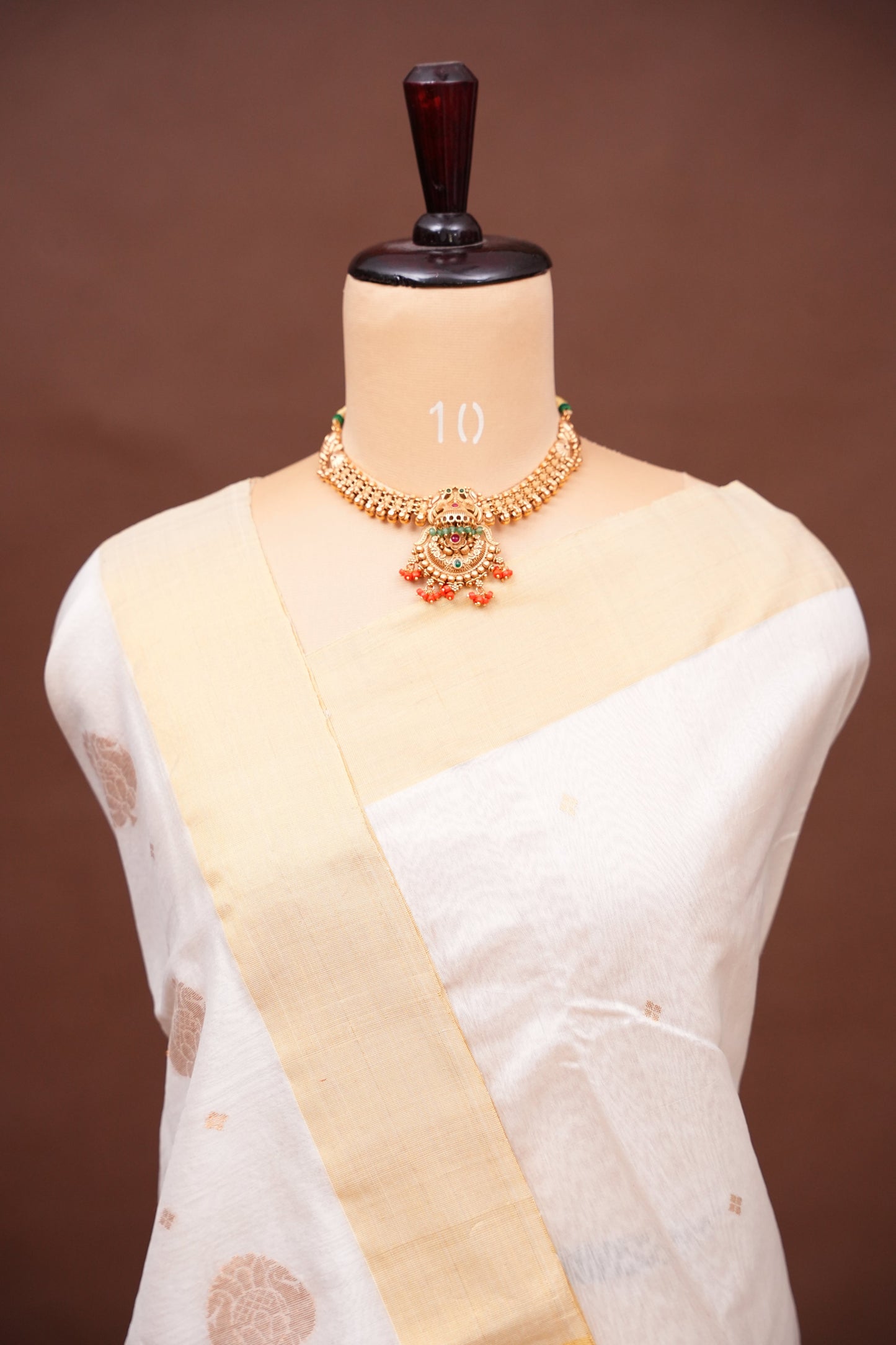 Pure Chanderi Silk Saree with Zari Buttas & Tissue Border - White