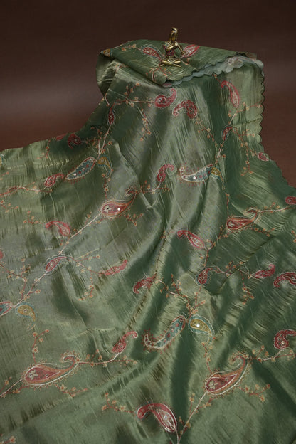 Sage Green Glass Tissue Organza Designer Party Wear Saree