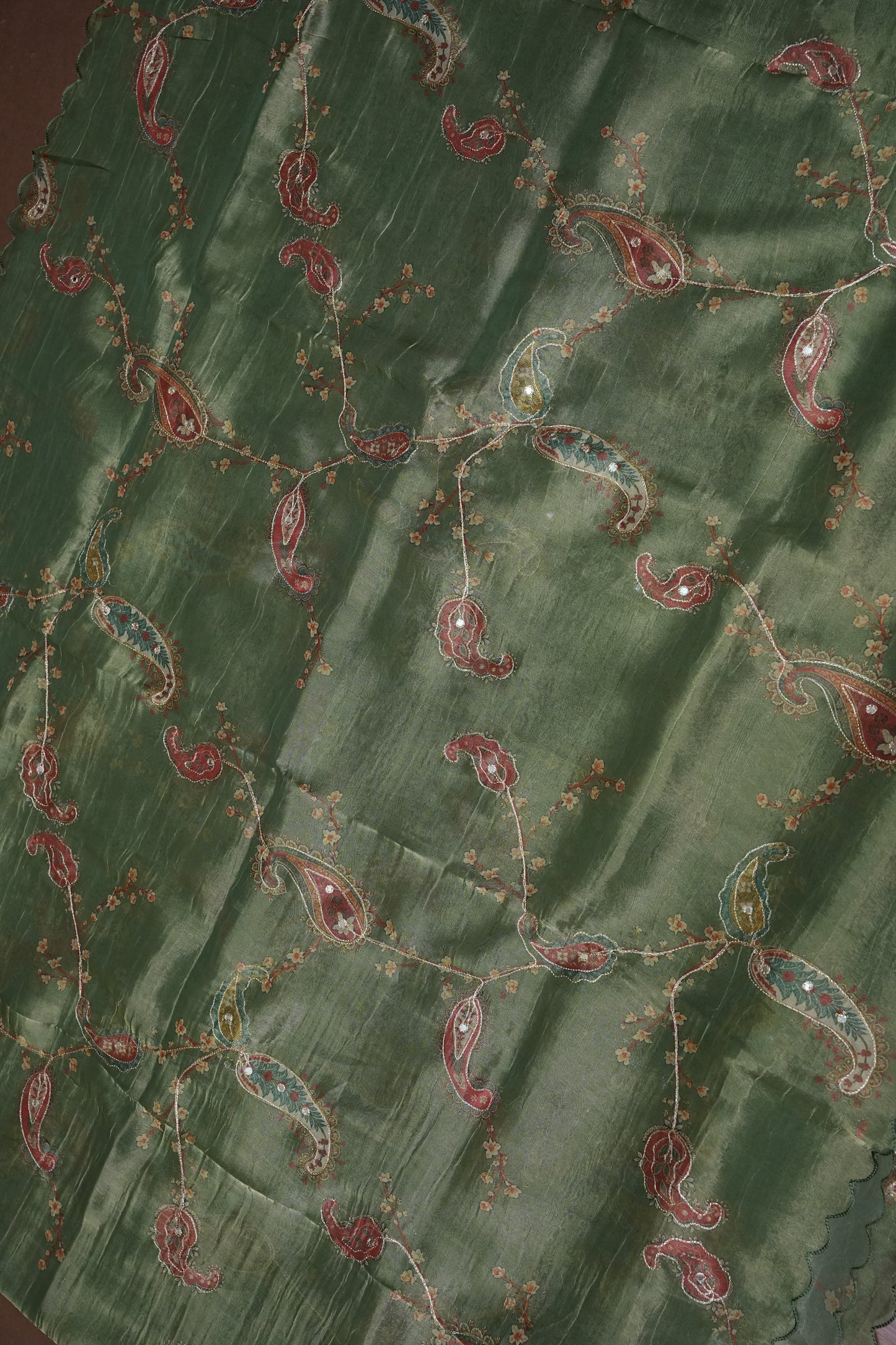 Sage Green Glass Tissue Organza Designer Party Wear Saree