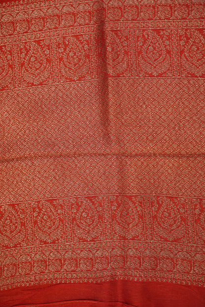 Tussar Banarasi Raw Silk Saree – Vermilion Red with Gold Mango Buttis