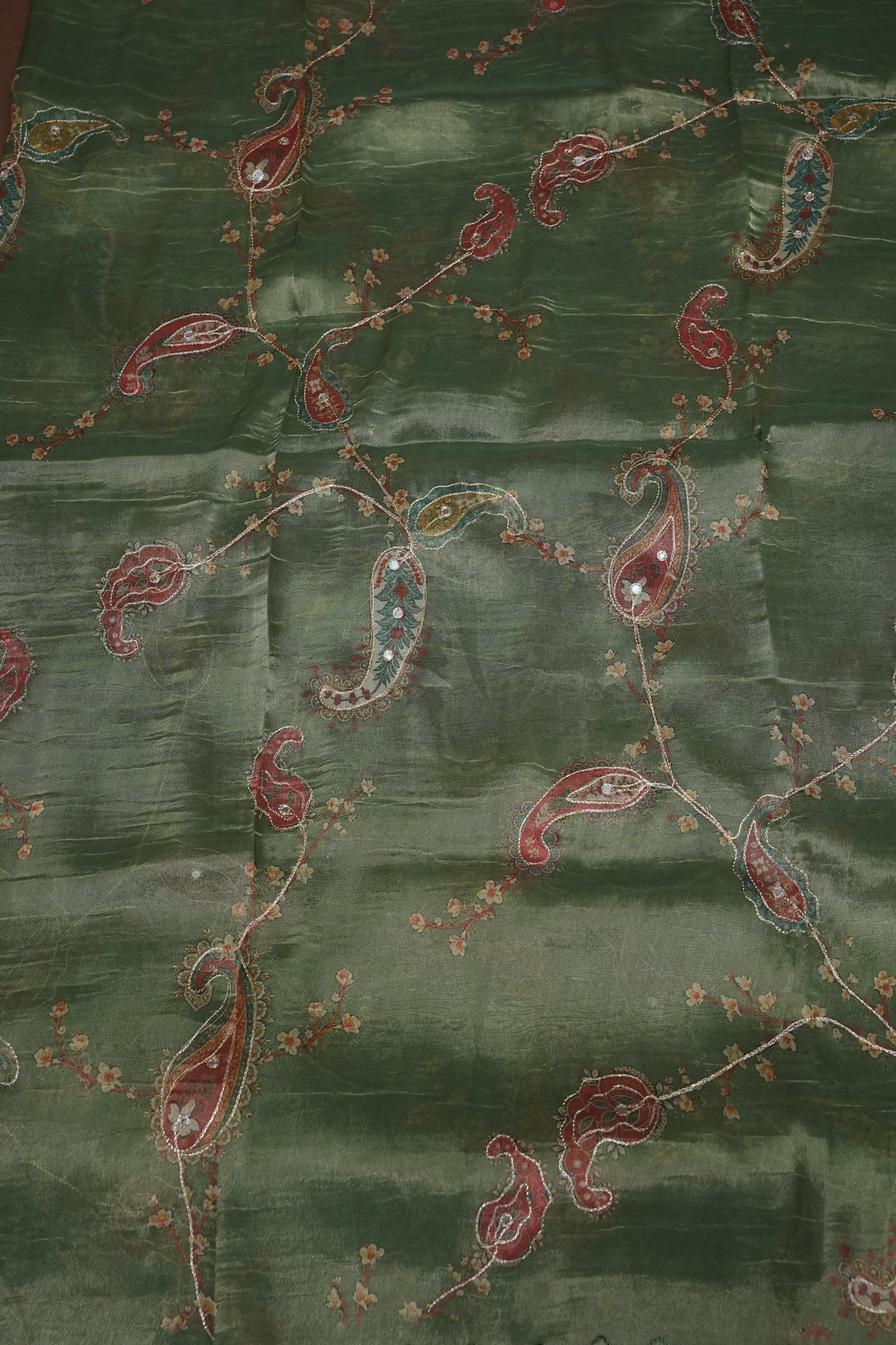 Sage Green Glass Tissue Organza Designer Party Wear Saree