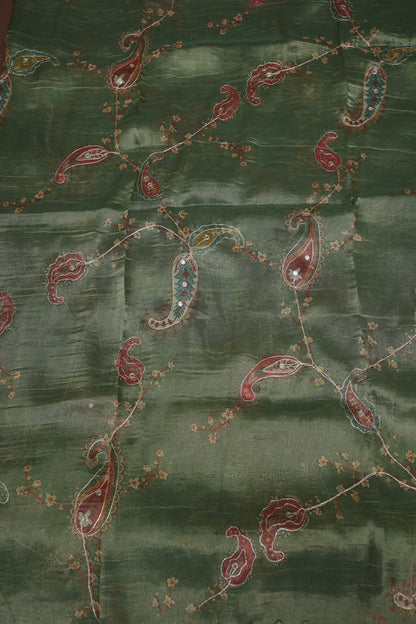 Sage Green Glass Tissue Organza Designer Party Wear Saree