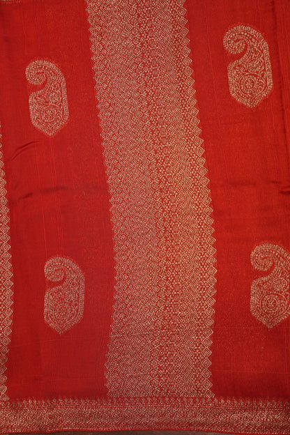 Tussar Banarasi Raw Silk Saree – Vermilion Red with Gold Mango Buttis