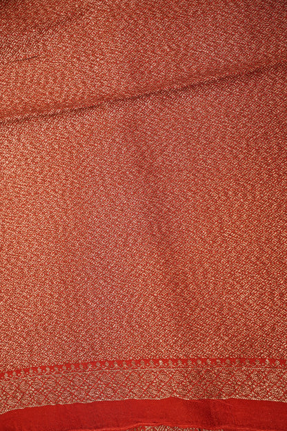 Tussar Banarasi Raw Silk Saree – Vermilion Red with Gold Mango Buttis