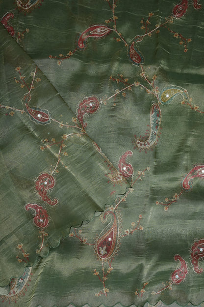Sage Green Glass Tissue Organza Designer Party Wear Saree