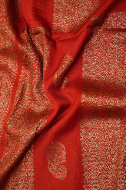 Tussar Banarasi Raw Silk Saree – Vermilion Red with Gold Mango Buttis