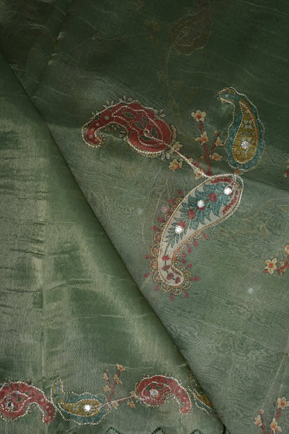 Sage Green Glass Tissue Organza Designer Party Wear Saree