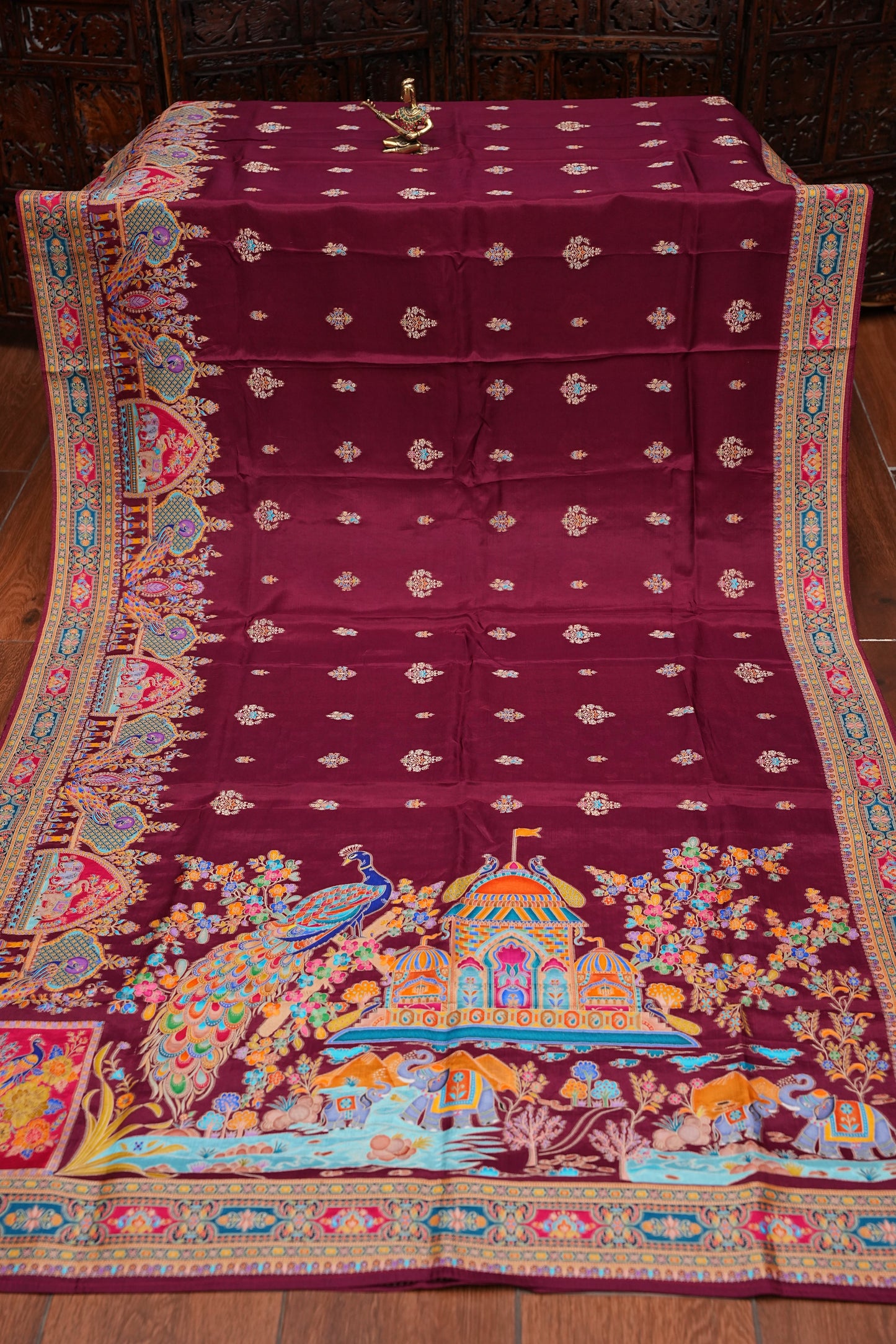 Kashmiri Pashmina Banarasi Story Telling Saree - Maroon