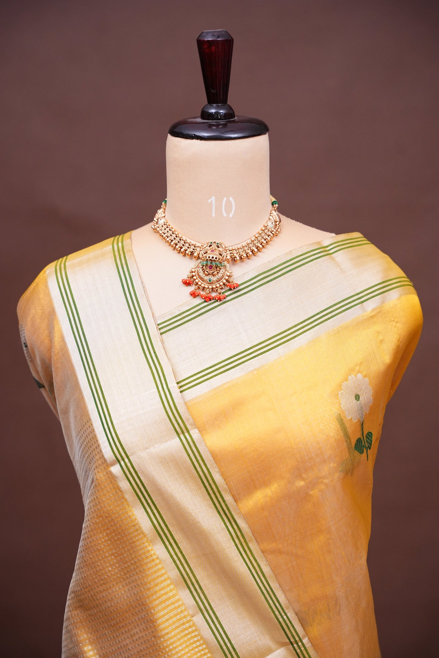 Pure Chanderi Silk Saree with Zari Buttas & Tissue Border - Mustard Yellow