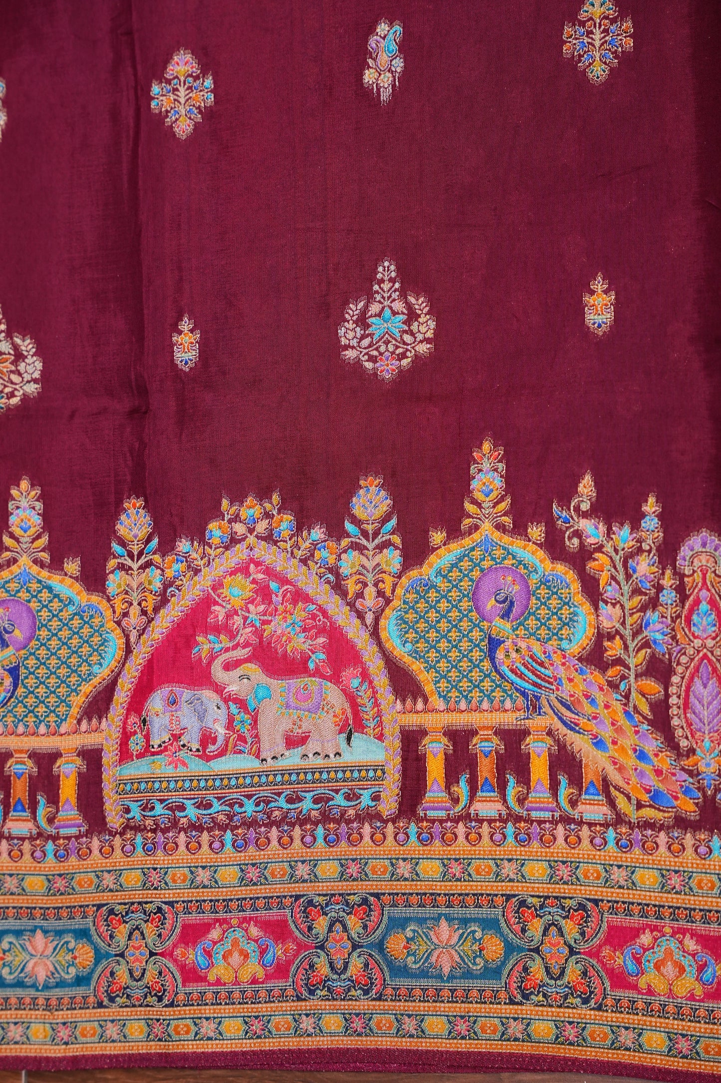 Kashmiri Pashmina Banarasi Story Telling Saree - Maroon