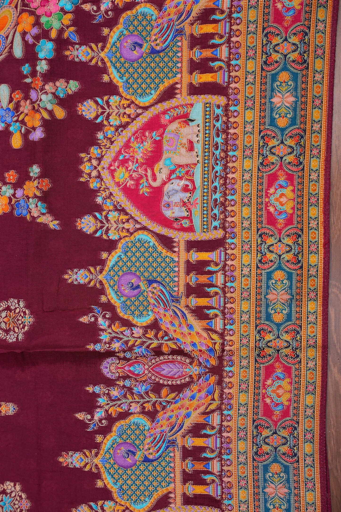 Kashmiri Pashmina Banarasi Story Telling Saree - Maroon