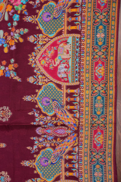 Kashmiri Pashmina Banarasi Story Telling Saree - Maroon