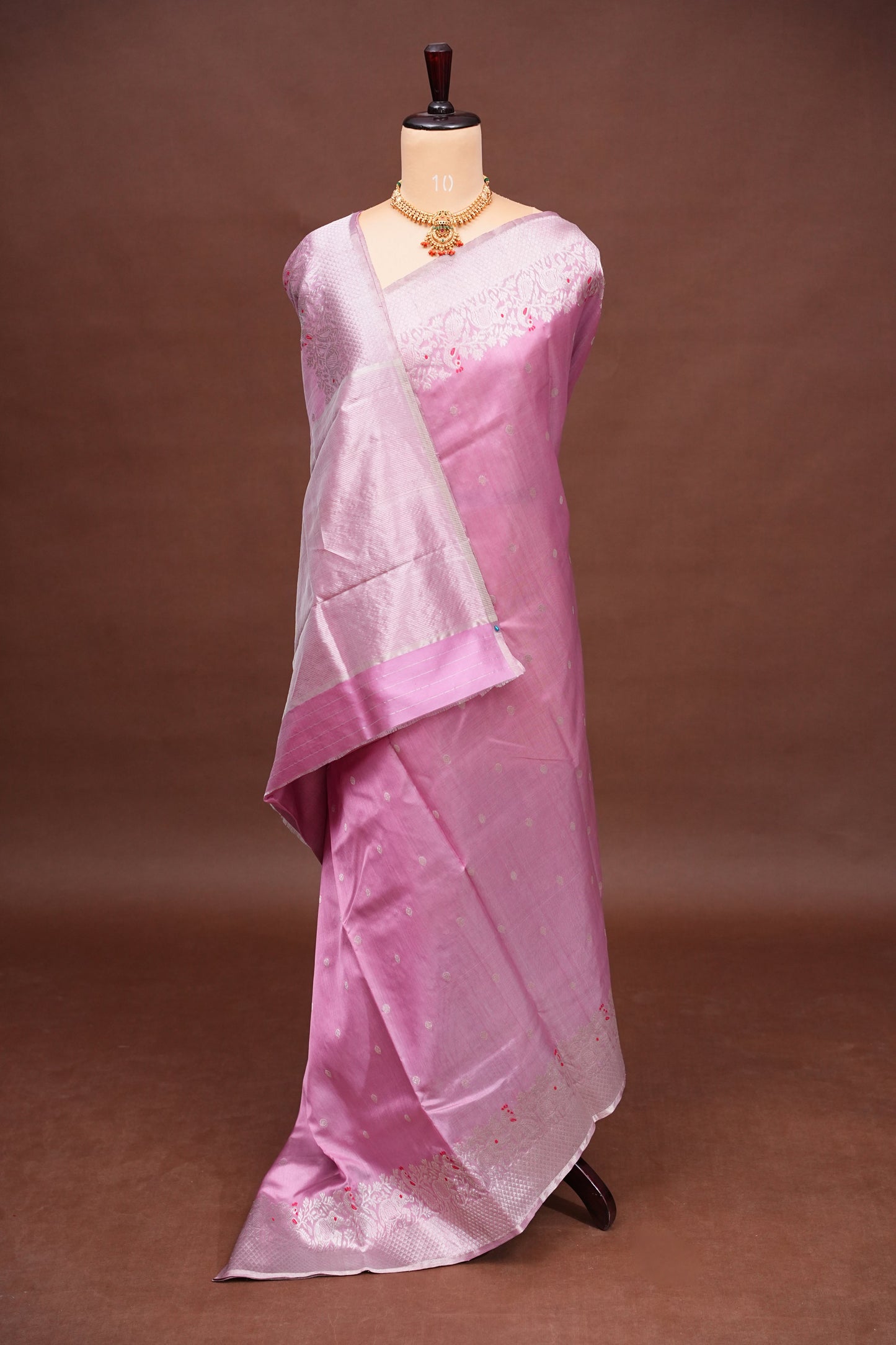 Pure Chanderi Silk Saree with Zari Buttas & Tissue Border - Soft Pink