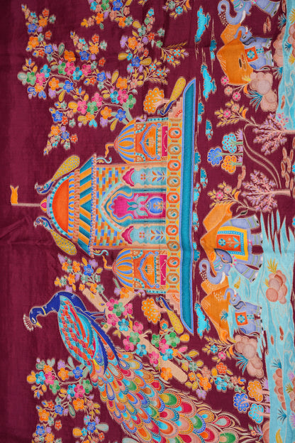 Kashmiri Pashmina Banarasi Story Telling Saree - Maroon
