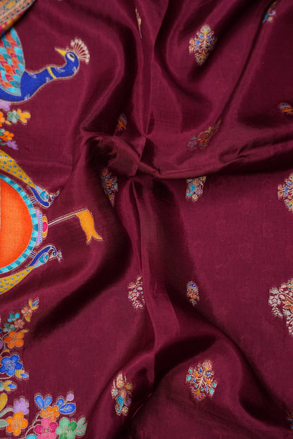 Kashmiri Pashmina Banarasi Story Telling Saree - Maroon